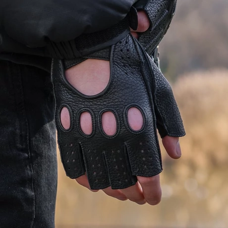 Men's FINGERLESS order Gloves - GREEN-BLACK - hairsheep leather